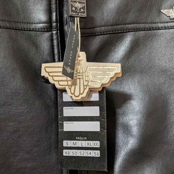 NWT Reportage R.G.A. Made In Italy Black Vintage Faux Leather Jacket Men's Large - Picture 9 of 10